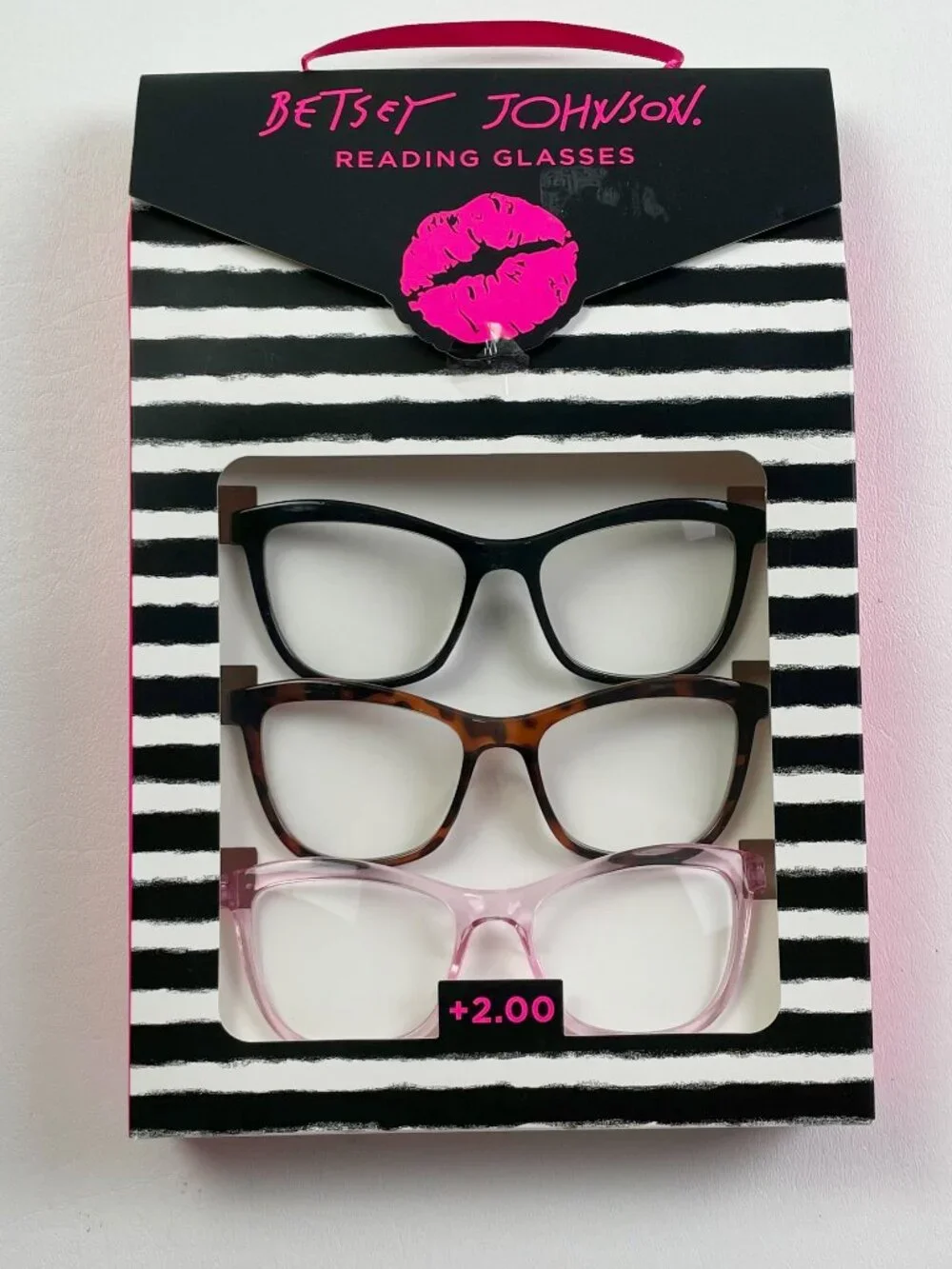 Betsey Johnson 3 Pack Reading Glasses +2.00 Black Tortoise Pink New